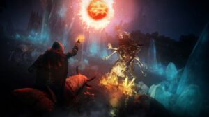 Screenshot of Elden Ring game featuring characters fighting with magic