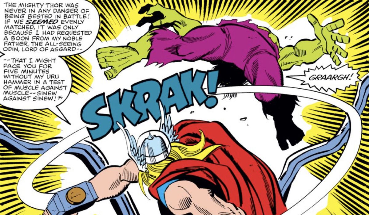 Thor explains that the last time he and the Hulk fought, his father Odin reduced his powers to make it a more interesting battle in Incredible Hulk #255 (1981).