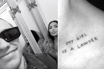 Kim shares the first photo of Pete's 'my girl is a lawyer' tattoo 