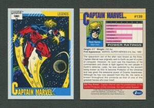 Trading card of Marvel's Captain Marvel.