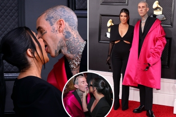Kourtney's fiancé Travis sticks TONGUE down her throat at Grammys