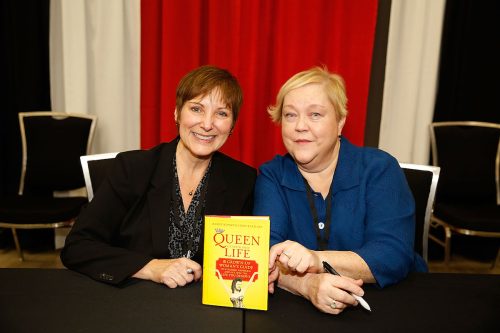 Cindy Ratzlaff and Kathy Kinney with their book at the 2014 Texas Conference For Women