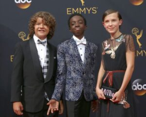 Gaten Matarazzo, Caleb McLaughlin, and Millie Bobby Brown at the 2016 Emmys