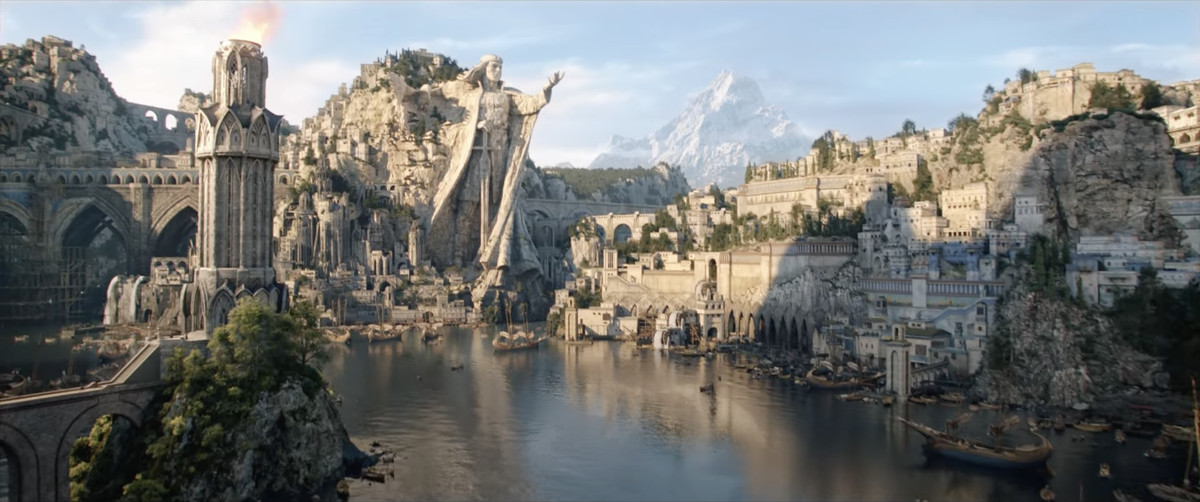 A waterfront city in The Lord of the Rings: The Rings of Power.