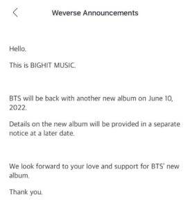 BTS to release an album in June
