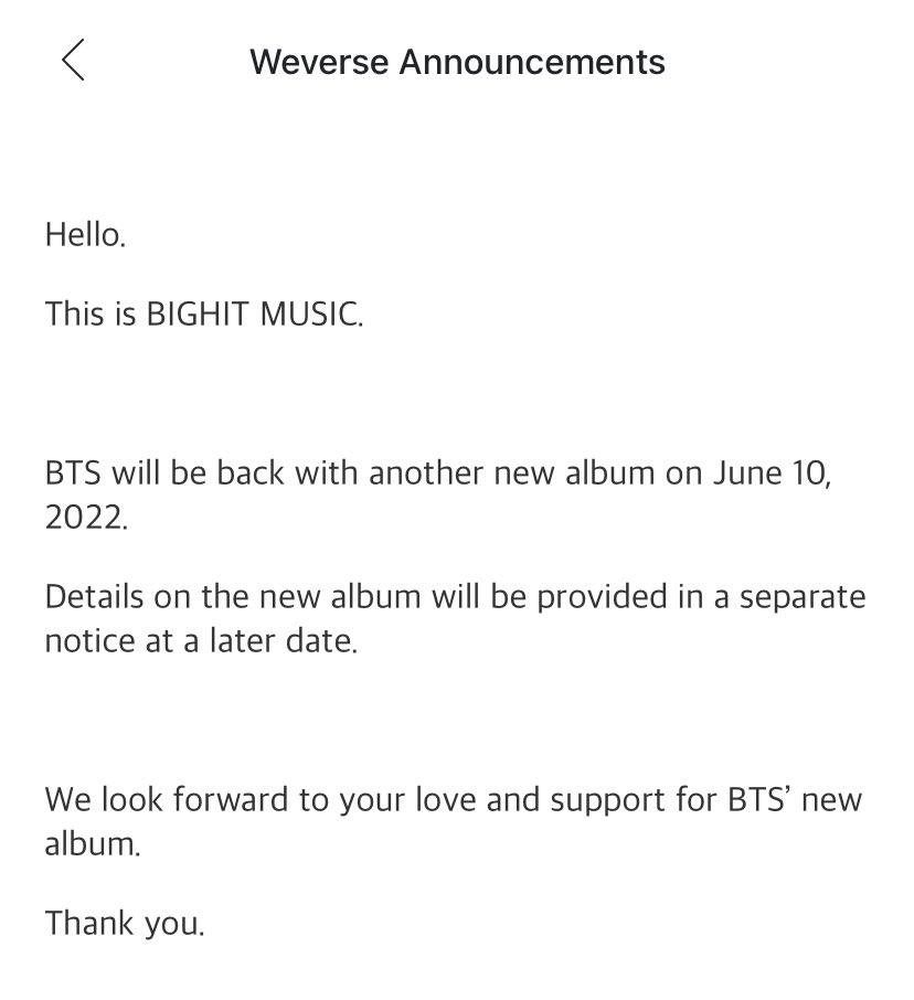 BTS to release an album in June