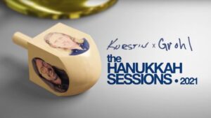 Dave Grohl's Hanukkah sessions logo showing Grohl and Kurstin on a dreidal