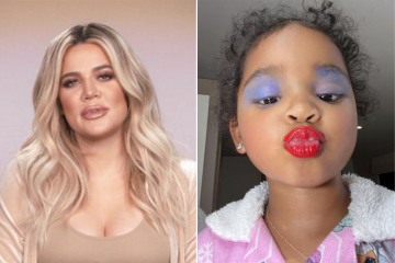 Khloe slammed for putting red lipstick & blue eyeshadow makeup on True, 3