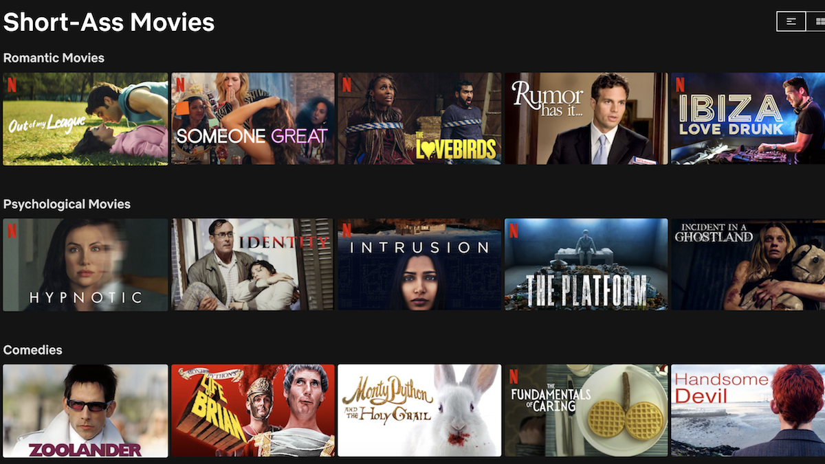 A few of the offerings on Netflix's Short-Ass Movies List