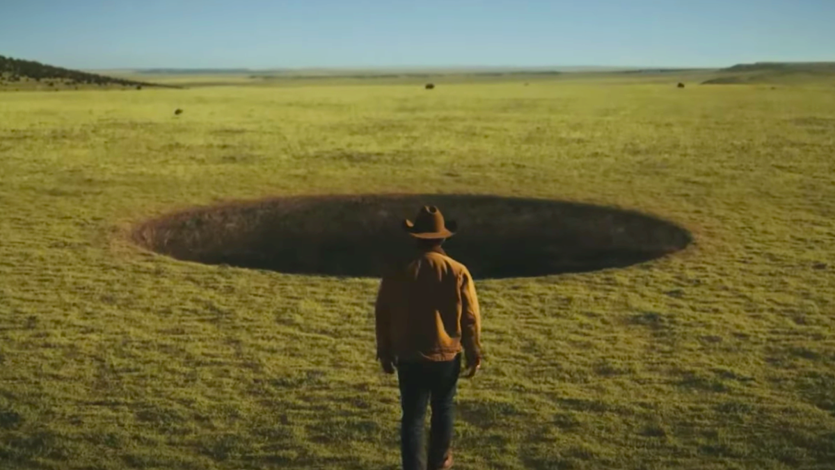 A giant hole in the ground from the Outer Range trailer. Josh Brolin stars in the show.