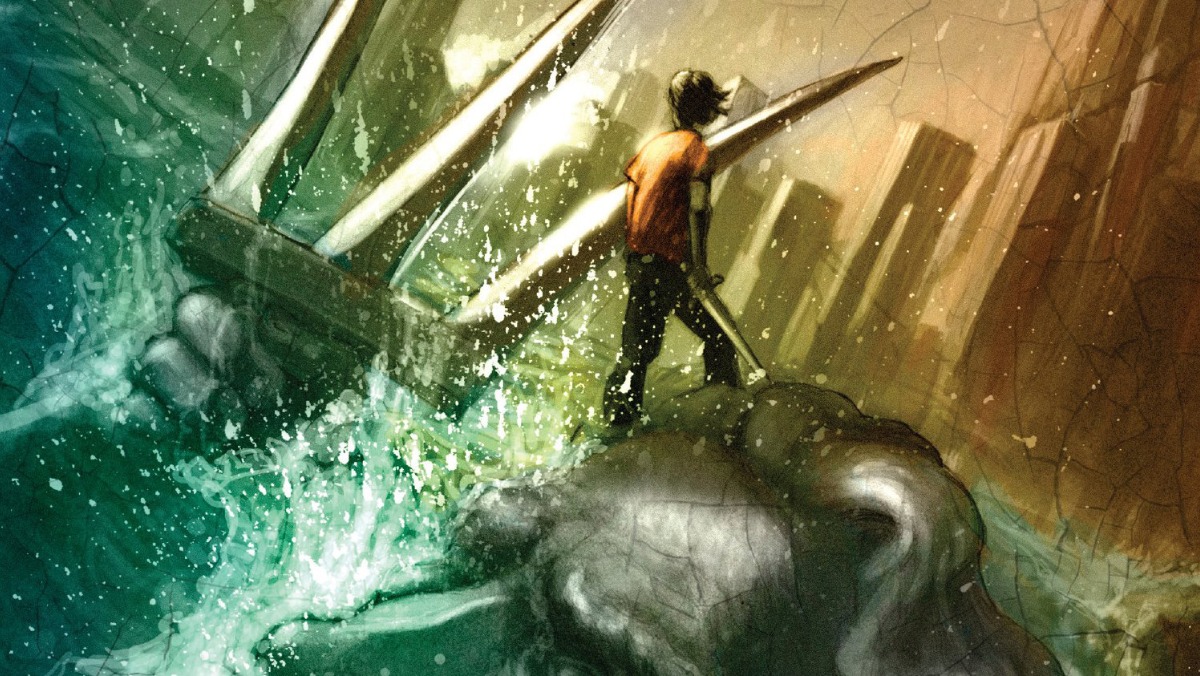 Disney+ Percy Jackson and the Lightening Thief has found its director - an image of Percy Jackson's book cover featuring Percy and the ocean
