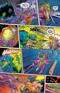 Jokerzard and Batsaur battle in Jurassic League #1 (2022). “Your scent...I know you...How do I know you?” says Batsaur.