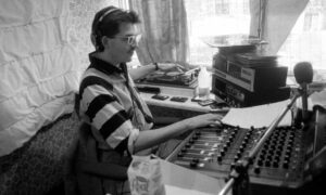 Westwood playing on LWR pirate radio station in a block of flats in east London, 1982.