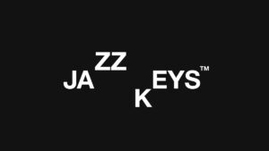JazzKeys musical typing interface - a black screen with white letters