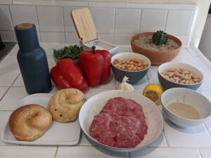 The ingredients for the Hummus A Tune burger.