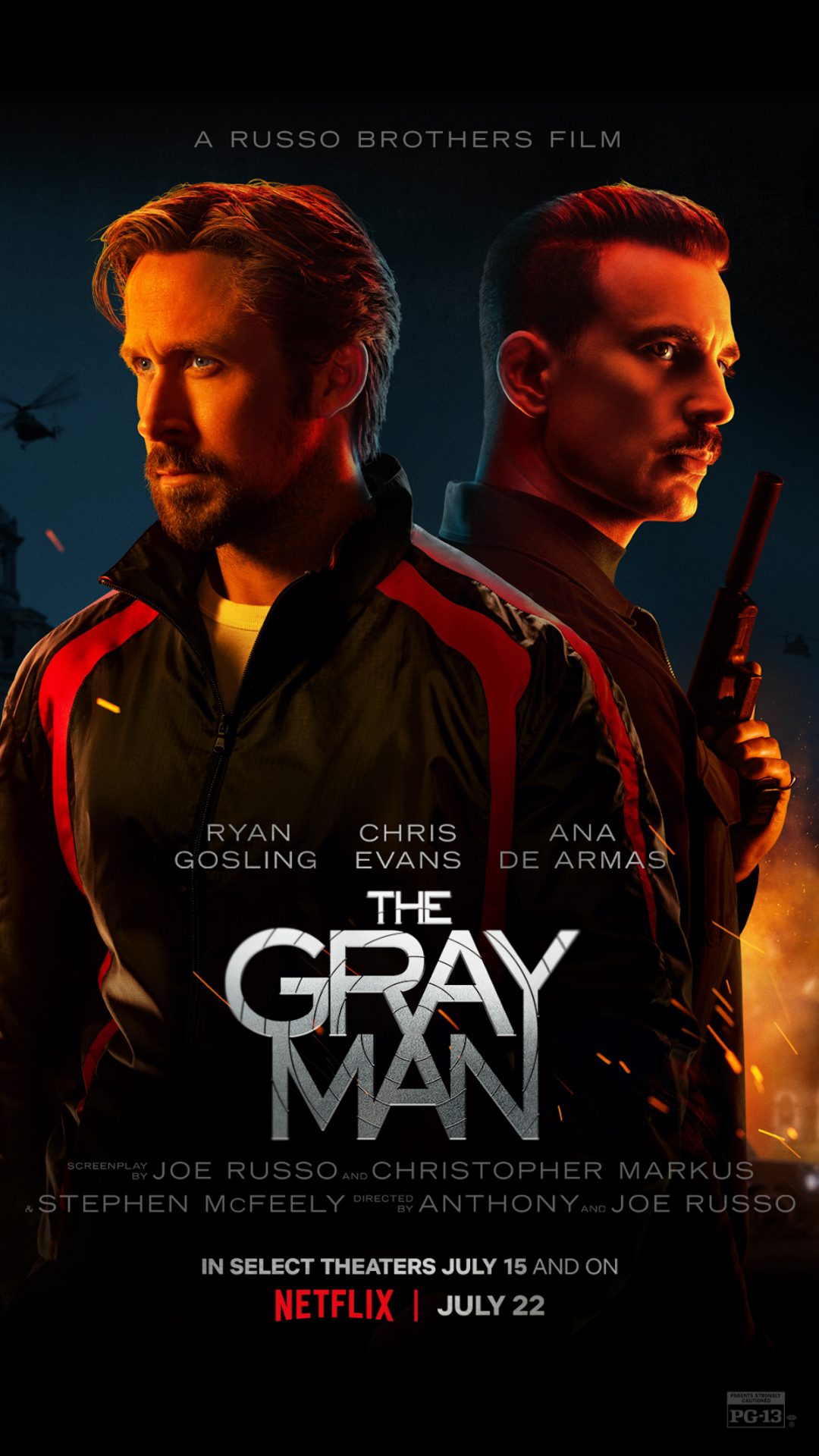 Ryan Gosling and Chris Evans stand back-to-back in the poster for Netflix's The Gray Man for The Gray Man trailer article.