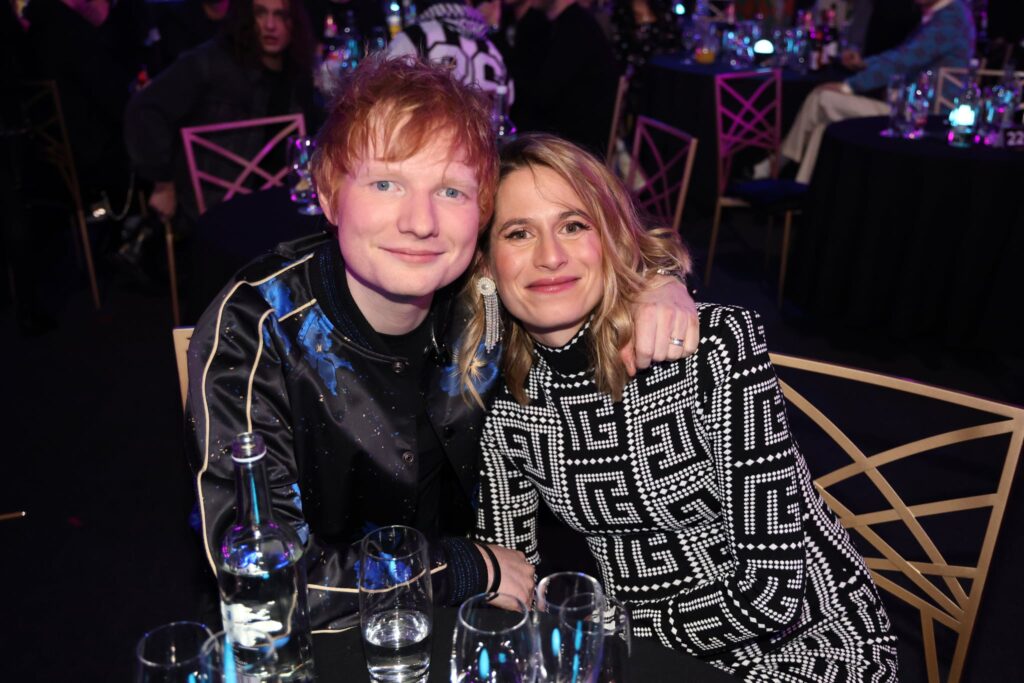 LONDON, ENGLAND - FEBRUARY 08: (EDITORIAL USE ONLY)  Ed Sheeran and Cherry Seaborn during The BRIT Awards 2022 at The O2 Arena on February 08, 2022 in London, England. (Photo by JMEnternational/Getty Images)