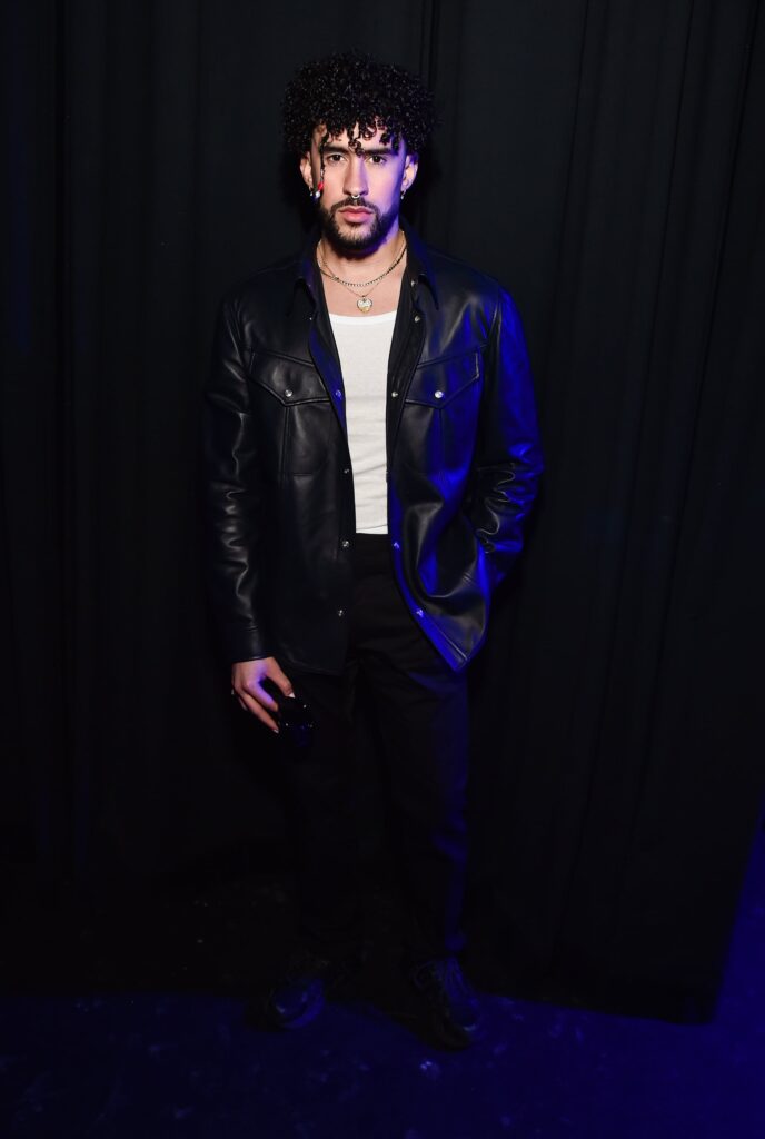 LAS VEGAS, NEVADA - APRIL 25: Bad Bunny poses backstage during Opening Night and Sony Pictures Entertainment Presentation at The Colosseum at Caesars Palace during CinemaCon, the official convention of the National Association of Theatre Owners, on April 25, 2022, in Las Vegas, Nevada. (Photo by Alberto E. Rodriguez/Getty Images for CinemaCon)