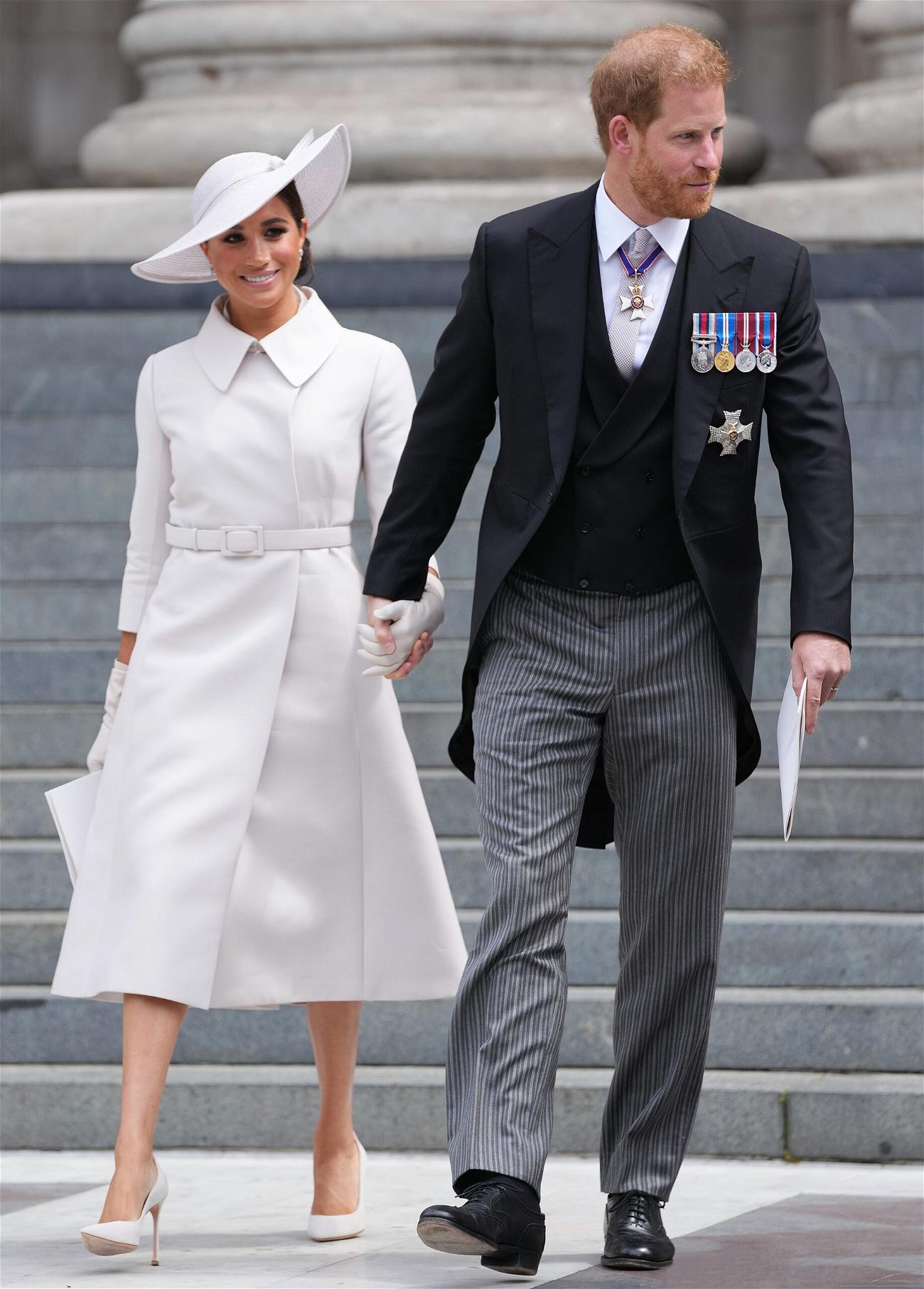 Prince Harry Duke of Sussex and Meghan Markle Duchess of Sussex attending the Service of Thanksgiving for the Queen, marking the monarch's 70 year Platinum Jubilee, at St Paul’s Cathedral in London. 03 Jun 2022 