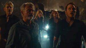 Jeff Goldblum, Sam Neill, Laura Dern, Bryce Dallas Howard, and Chris Pratt in Jurassic World Dominion