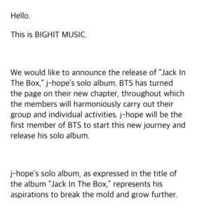 BTS’ j-hope releases 1st teaser for ‘Jack In The Box’