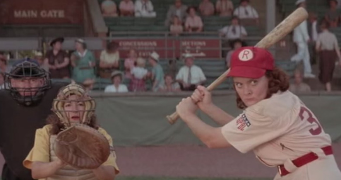 Marla (Megan Cavanagh) squares up to bat in A League of Their Own.