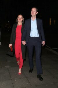 LONDON, ENGLAND - JANUARY 13: Pippa Middleton and James Matthews seen attending Cirque du Soleil: Luzia - press night at Royal Albert Hall on January 13, 2022 in London, England. (Photo by Ricky Vigil M/GC Images)