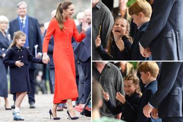 Charlotte, 7, giggles as she conducts band on her first Royal visit