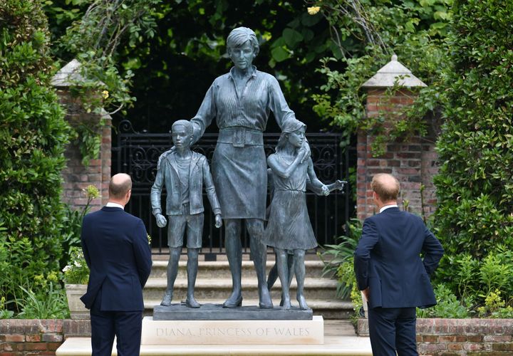 The statue of Princess Diana resides in the Sunken Gardens of Kensington Palace.