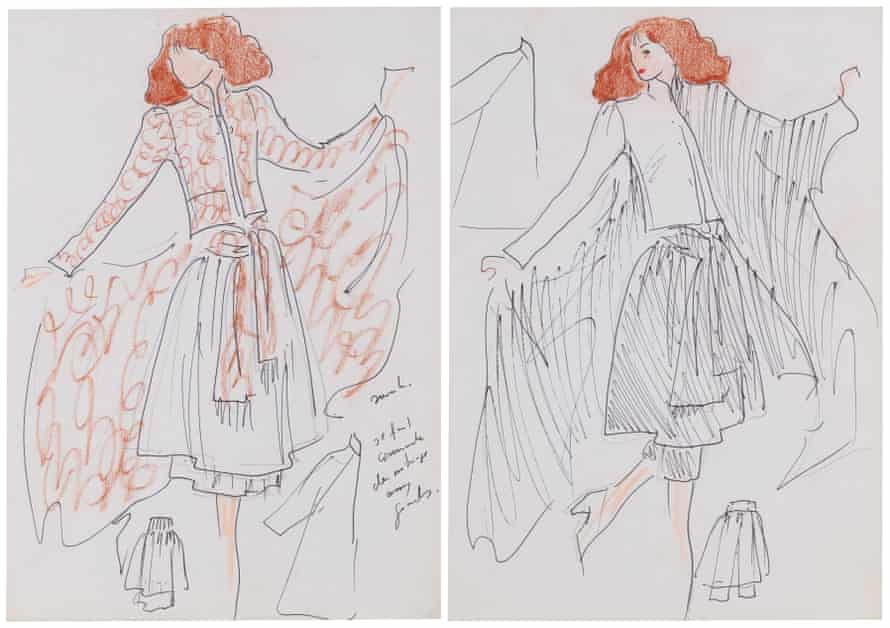 Lot 82, two original sketches for fashion made at the end of the 70s.