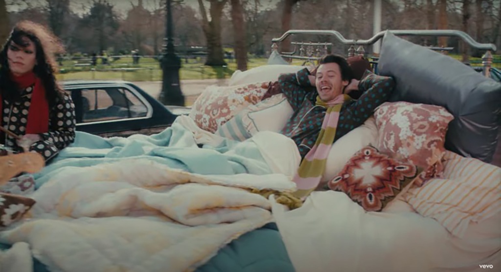 The film clip features Styles having some fun in bed.