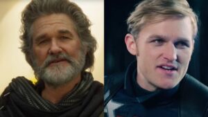 Kurt Russell as Ego the Living Planet and his son Wyatt Russell as John Walker