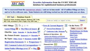 A page on the SEC Info site.