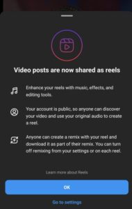 Instagram: “Video posts are now shared as reels”