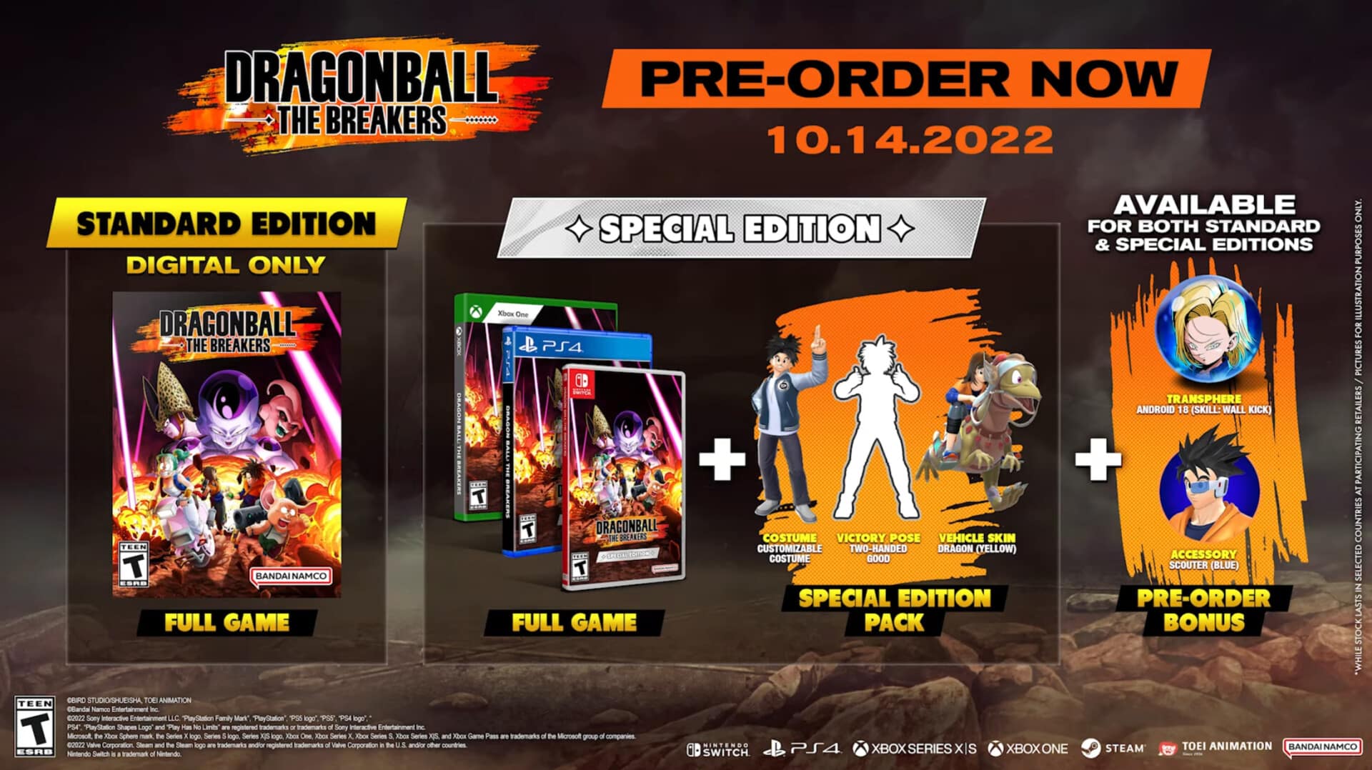 Dragon Ball: The Breakers release date October 2022 versions standard digital special limited collectors edition Bandai Namco Dimps Frieza reveal trailer Namek