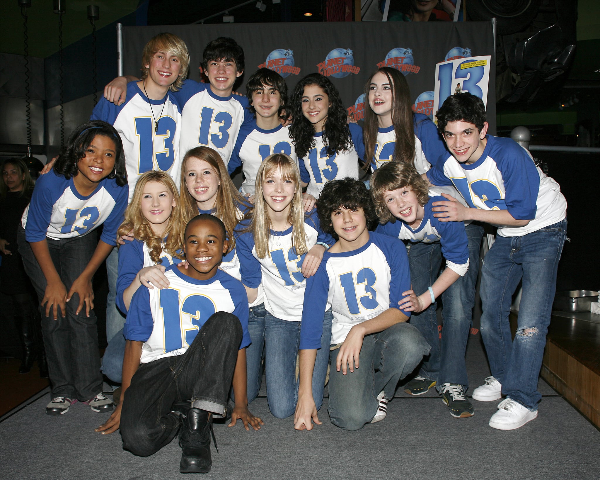 Graham Phillips, Ariana Grande, Brynn Williams, Joey La Varco, Caitlin Gann, Elizabeth Egan Gillies, Delaney Moro, Joey La Varco, Al Calderon, Malik Hammond, Eamon Foley and the cast attending the Cast of the Broadway Musical 13 Handprint Ceremony at Planet Hollywood in New York City. October 30th, 2008 �� Walter McBride (Photo by Walter McBride/Corbis via Getty Images)