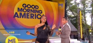 T.J. Holmes interviewed guest Megan Thee Stallion on Good Morning America