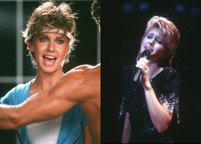 Olivia Newton-John in Physical music video, performing onstage