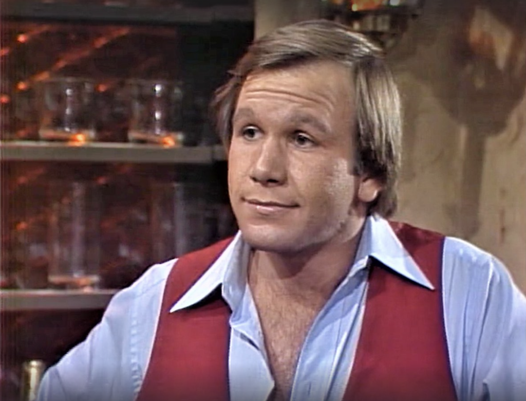 Actor Brad Blaisdell dressed as a bartender in "Three's Company"
