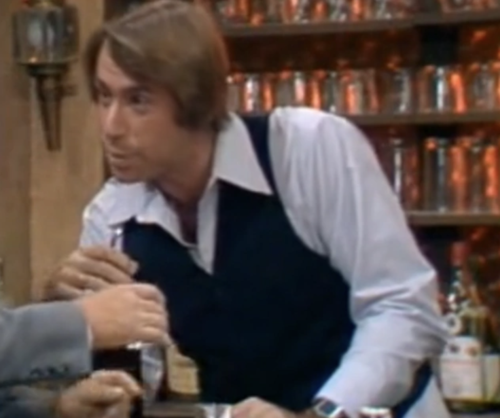 Actor Paul Ainsley appearing in "Three's Company," dressed as a bartender