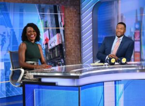 Janai Norman and Michael Strahan on the set of Good Morning America in October 2021
