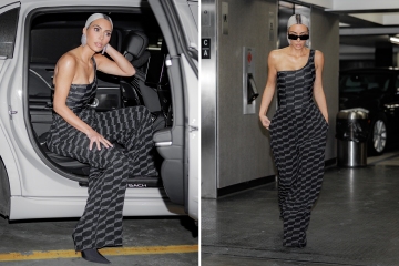 Kim's baggy pants almost slip off her tiny waist & hips amid major weight loss