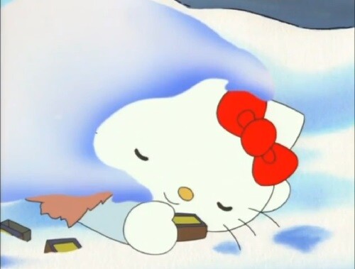 Hello Kitty's body under snow.