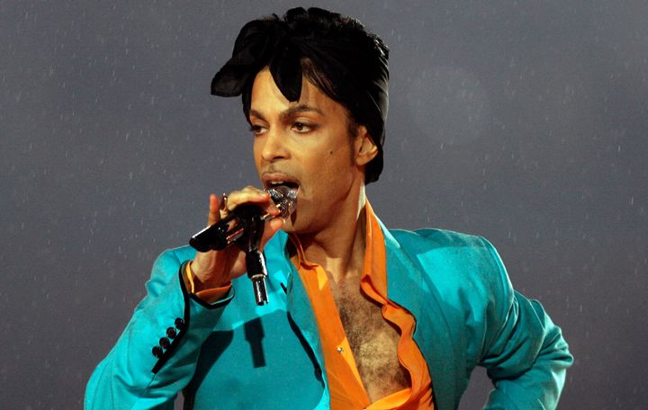 Prince performs during the halftime show at the 2007 Super Bowl in Miami.
