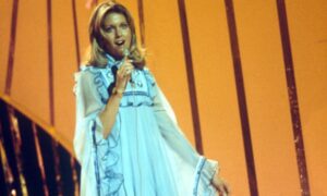 Olivia Newton-John representing Britain at the 1974 Eurovision Song Contest.