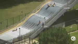 Detroits Giant Slide Reopens Bouncing Riders At High Rates Of Speed