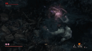 The headless monster removes Sekiro's soul through his butt (just like the dug eater would)