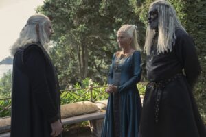 Viserys, Rhaenys, and Corlys on House of the Dragon