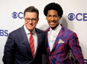 NEW YORK, NY - MAY 16:  Stephen Colbert (L) and Jon Batiste attend the 2018 CBS Upfront at The Plaza Hotel on May 16, 2018 in New York City.  (Photo by Matthew Eisman/Getty Images)