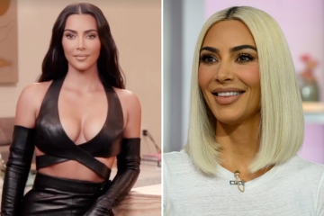 Kim K shows off real stomach & tiny waist in sexy leather bra in new video 